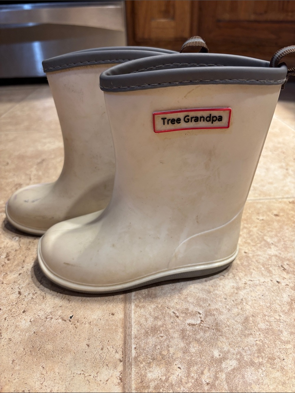 Kids White Rain & Snow Boots with Gray Trim